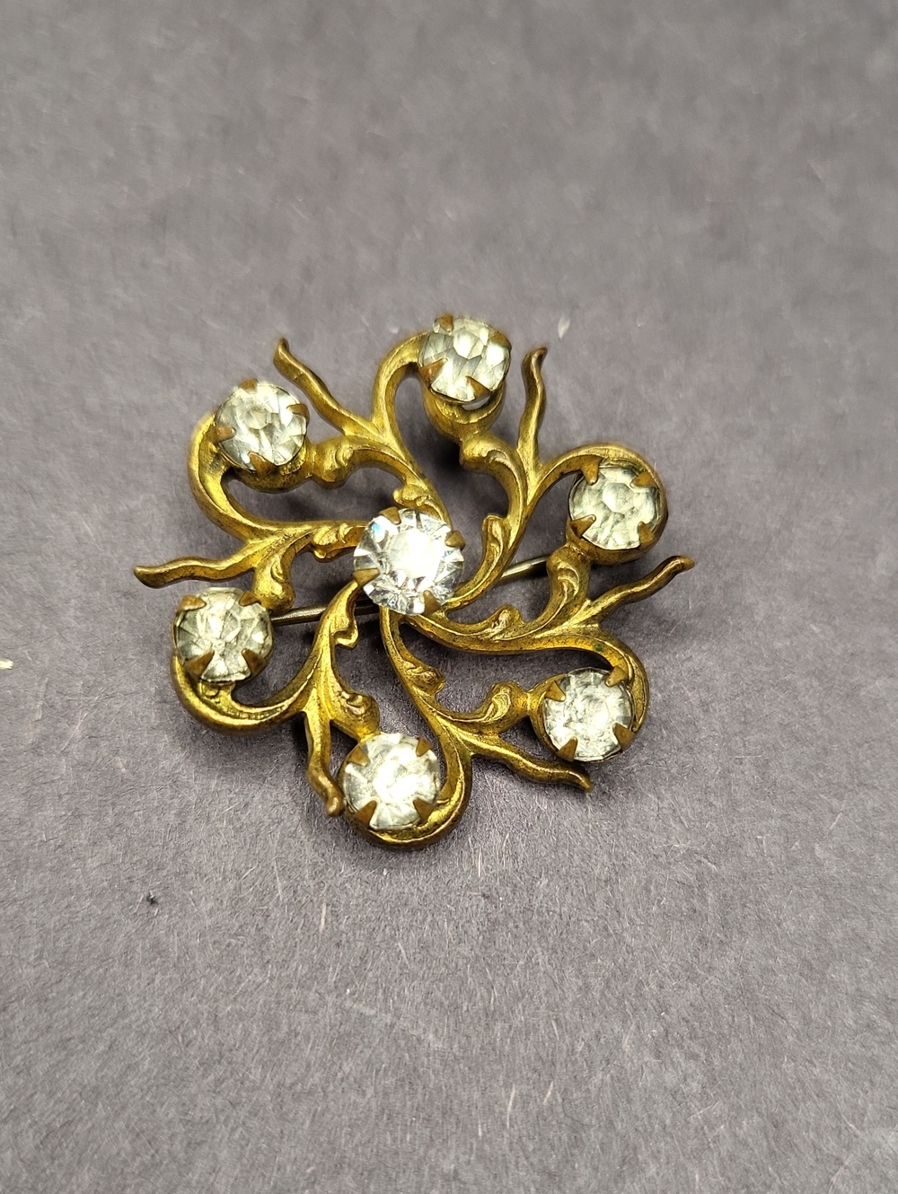 Vintage Gold-Tone Crystal Swirl Brooch